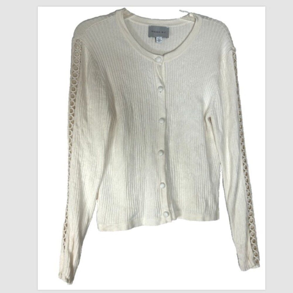 JASON WU ladies Knit Cardigan Sweater large buttercream Buttons crochet capsule